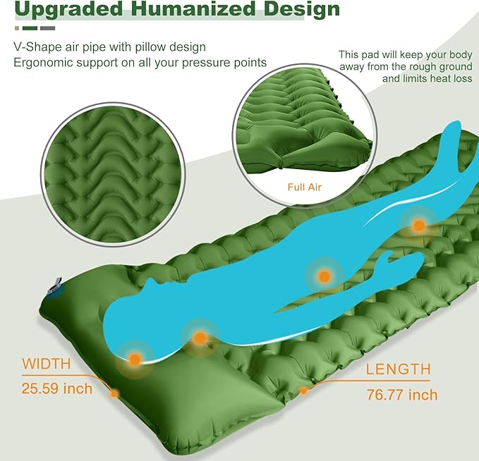 MEETPEAK Camping Sleeping Pad with Pillow, Extra Thickness Inflatable Camping Mat with Foot Pump, Durable Waterproof Lightweight Camping Air Mattress for Hiking Backpacking Traveling