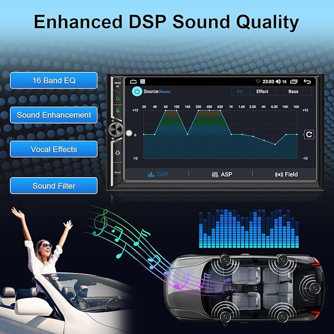Double Din Car Stereo Wireless Apple CarPlay Android Auto,7 in Android Car Radio Head Unit with QLED Touchscreen, Bluetooth,WiFi, GPS Navigation, FM/USB/SWC/AUX/Subwoofer