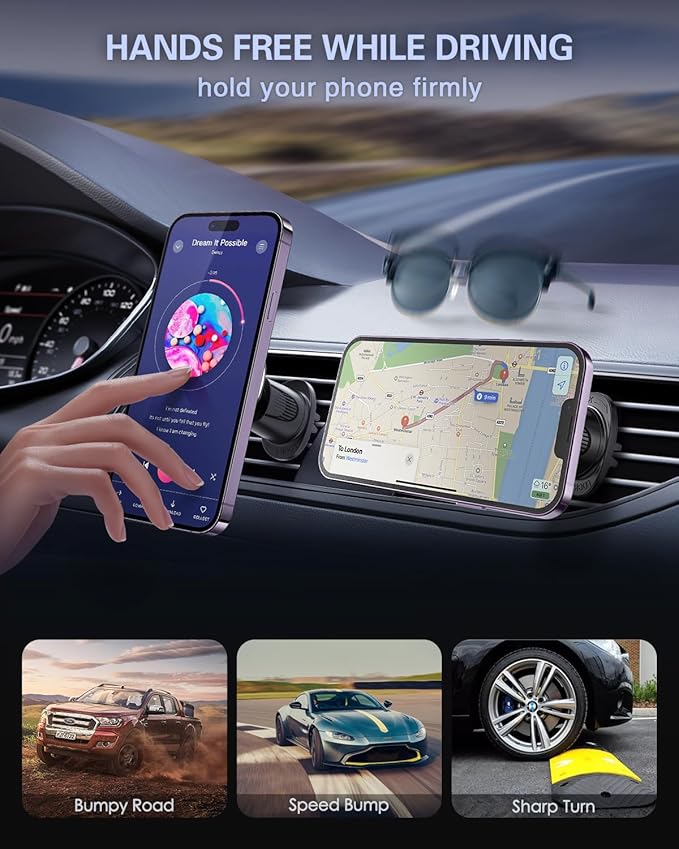 for Magsafe Vent Mount [Horizontal/Vertical]: Ultra Strong Magnetic Car Phone Holder, Circle Magnet Air Vent Stand for Mag Safe Phone Grip, iPhone 16 15 14 Pro Max Samsung Cellphone Case, Ring Holder