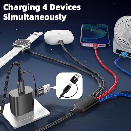 Cruise Essentials 4 in 2 Charging Cable for iPhone Watch Charger/iPhone 17/IP/Micro, Travel Multi Charging Cable Cord Compatible for iWatch Ultra/SE/10-1, iPhone16-6, Android, Car Accessories