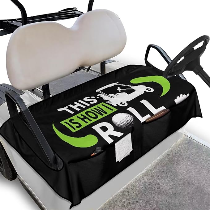 Biyejit Golf Cart Seat Covers with 4 Pockets Golf Cart Seat Towel Blanket Fits 2-Seat Golf Carts, Golf Cart Accessories