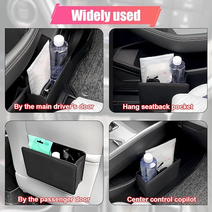 Car Trash Can, Leather Car Garbage Can with One Roll Trash Bag, Foldable Hanging Storage Container, Mini Trash Bin, Vehicle Garbage Organizer Holder for Door Side, Back Seat (Saddle Brown)