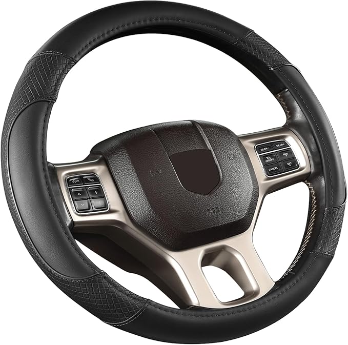 GIANT PANDA Car Steering Wheel Cover for Dodge Ram 1500 2500 3500 15.5-16 inches- Solid Black