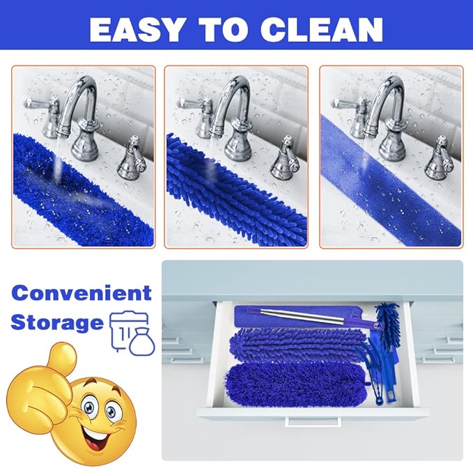 Buysenton Microfiber Duster, 8PCS Feather Duster with 100 Inch Telescoping Extension Pole, Reusable Bendable Dusters, Washable Lightweight Dusters for Ceilings Fans(2023 UAGRED)