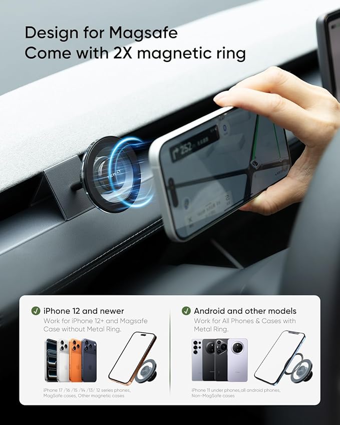 TEMAI MagSafe Phone Mount Dedicated for Tesla Model Y 2025 (Juniper) ONLY - No Damage Silicone - Fits iPhone 17 16 15 Pro Max - [Specifically for Center Vent Position]