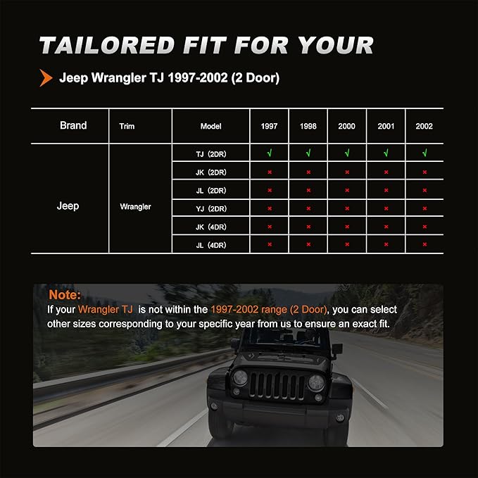 AOMSAZTO Custom Fit Seat Covers for Jeep Wrangler 1997 1998 1999 2000 2001 2002 Waterproof Car Seat Covers Full Set Black