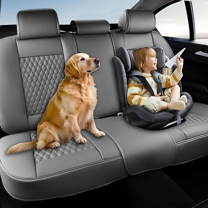 Coverado Rear Seat Covers, Leather Back Seat Cover for Car, Universal Waterproof Automotive Seat Cushion Protector for Most Cars Trucks SUV (Coffee)