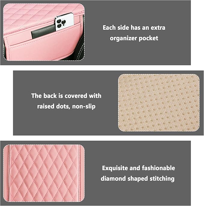 Upgraded Car Center Console Cover,Microfiber Leather Car Armrest Cover Cushion with 2 Storage Bags,Universal Cars Armrest Storage Box Cars Interior Accessories for Most Vehicles (Pink)