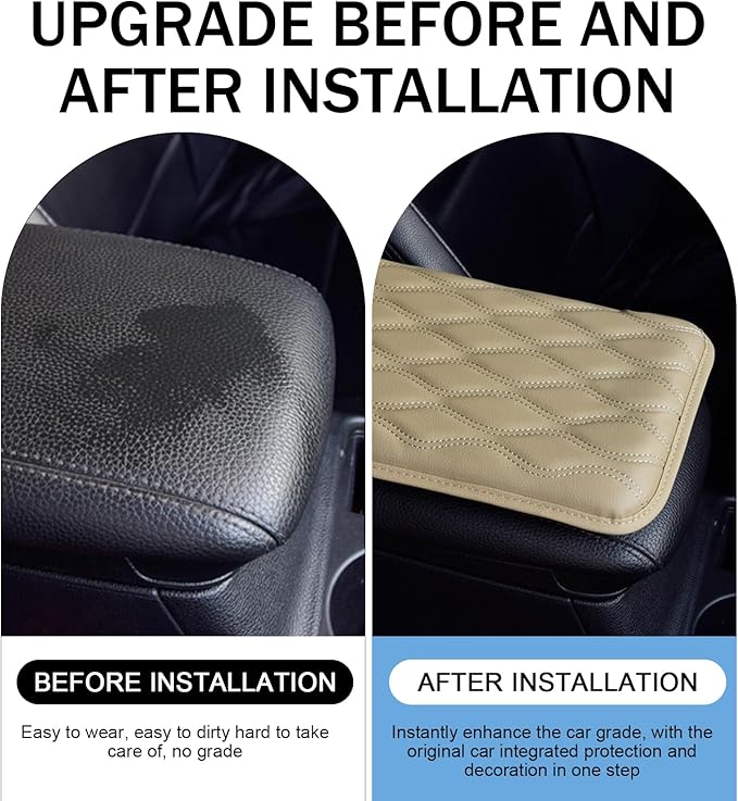 Car Center Console Cushion Pad, 11.57 x 8.19IN Leather Arm Rest Cover, Comfortable Waterproof Armrest Seat Box Cover, Car Interior Protection Accessories, Universal for Vehicle (Beige)