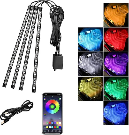 Car Led Interior Lights, RGB 72 LED Multicolor Auto Strip Light with Sound Active Function and APP Control, Under Dash Smart Lighting Kit with Charger, Car Accessories (USB)