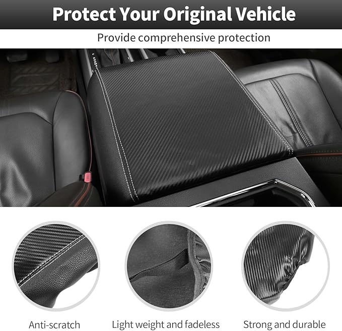 CheroCar Center Console Armrest Cover Compatible with Ford F150 2015-2020, for Ford F150 Accessories Center Console Armrest Box Cushion Soft Arm Rest Pad, Scratch Resistance Armrest Covers, Black