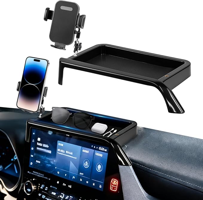 Car Phone Holder Fit for Toyota Highlander 2020-2025 w/Dash Tray Storge Box Organizer-Cell Phone Mount for Highlander Accessories 8 inch Touch Screen 360 Degree Rotation (NOT FIT 12.3 inch)