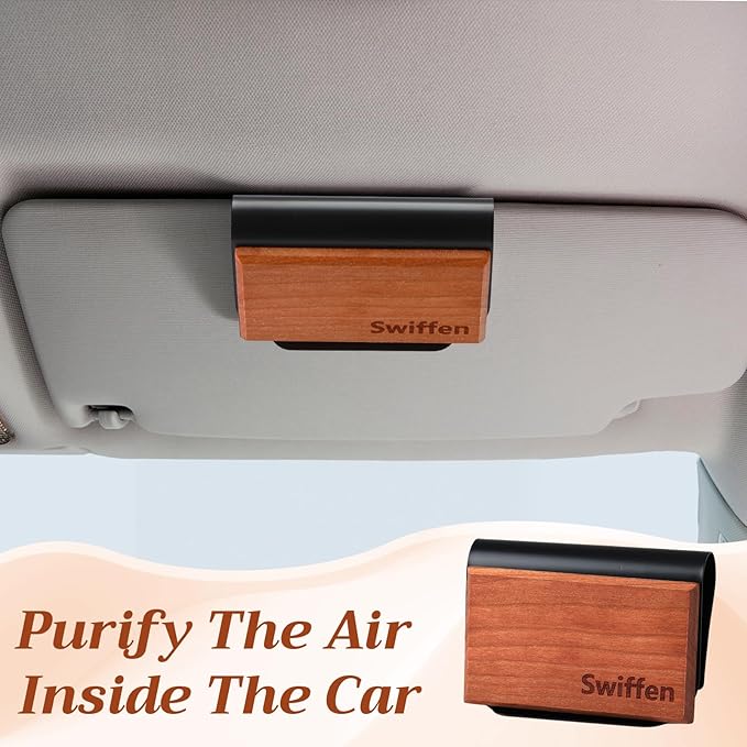 4 Pcs 4 Scents Car Wood Air Freshener Set Wood Fragrance Automotive Odor Eliminator for Visor Clip Vehicle Scent Diffuser with Coconut Open Air Amber Tectona Grandis Refill, Clip Included
