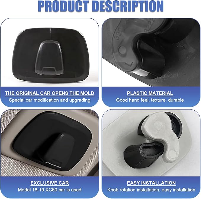 2 PCS Car Roof Hooks, Multifunctional Storage for Clothe Bag Umbrella, Interior Suspension Hanger Hook OEM# OC05076 OC05075, Compatible with Volvo XC60 XC90 XC40 V90 S90 V60 S60 (Black)