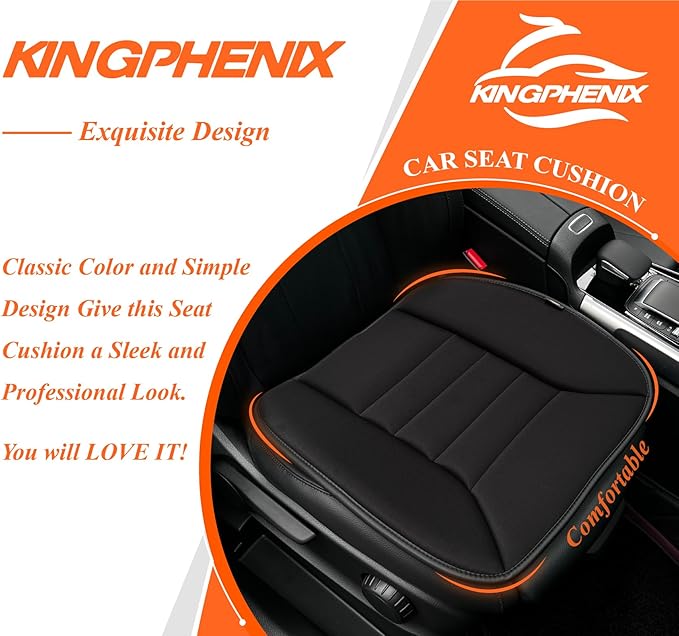 kingphenix 3-Piece Car Seat Cushion Set, 1.2inch Memory Foam Comfort, 2 Front Automotive Seat Cushions + Rear Bench Cushion, Non-Slip Bottom, Fits Sedan SUV Truck Van, Car & Office Chair, Black