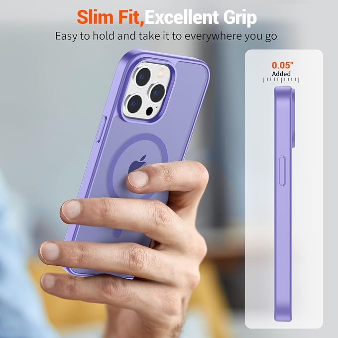 SUPFINE Magnetic for iPhone 13 Pro Case (Compatible with MagSafe) (Military Grade Drop Protection) Translucent Matte Shockproof with Anti-Fingerprint Phone Case,Purple