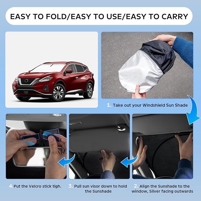 Sun Shade Sunshade for Nissan Murano 2015-2024 Windshield Cover, 4-Layers Sun Shield 250T Silver Coating Sun Visor Foldable Window Shade Blocks UV Rays Car Accessories