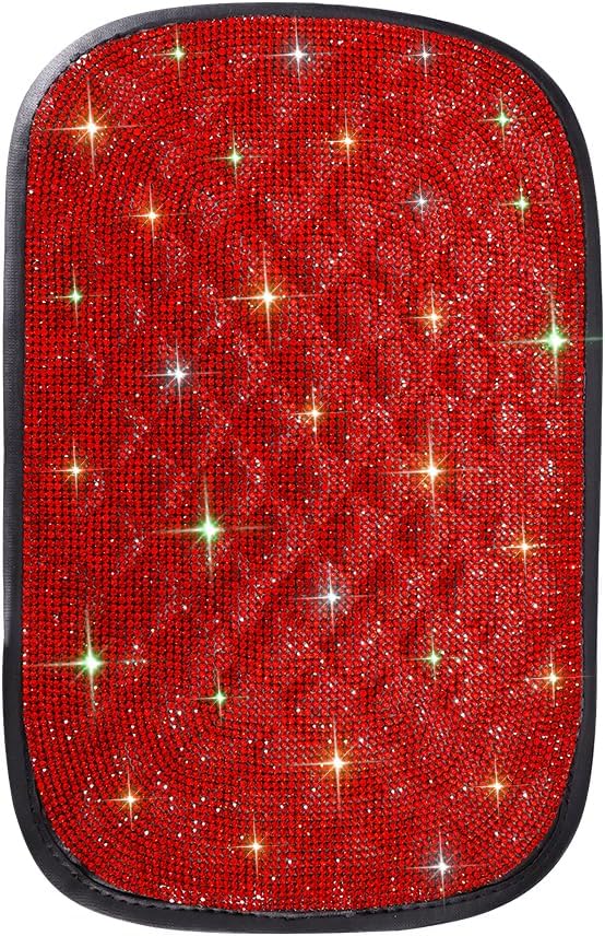 SAVORI Bling Car Armrest Cover Diamond Rhinestone Auto Center Console Cover Protector Arm Rest Cushion Pads Universal Bling Car Accessories for Women Girl Cute Vehicle Interior Decor (Red)