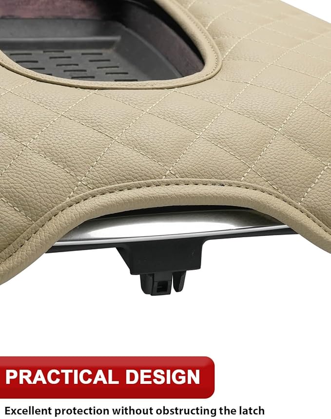 KBH Center Console Armrest Cover for Cadillac Escalade 2015 2016 2017 2018 2019 2020, Vinyl Leather Trim, Middle Console Arm Rest Lid Cushion Pad, Anti-Scratch, Beige