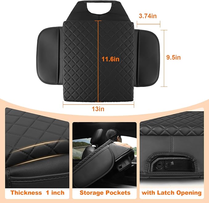 Center Console Armrest Cover for 2015-2020 F150, 2017-2022 F250 F350 F450, 2018-2024 Expedition Accessories Arm Rest Pad Console Lid Protector Cushion Black (Bucket Seat Only)