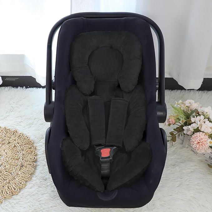 GFU Infant Car Seat Insert Head and Body Support, Reversible Newborn Insert for Carseat with Strap Pads, Soft Stroller Cushion Pillow Insert for Boys and Girls, Fits for Stroller, Swing, Black