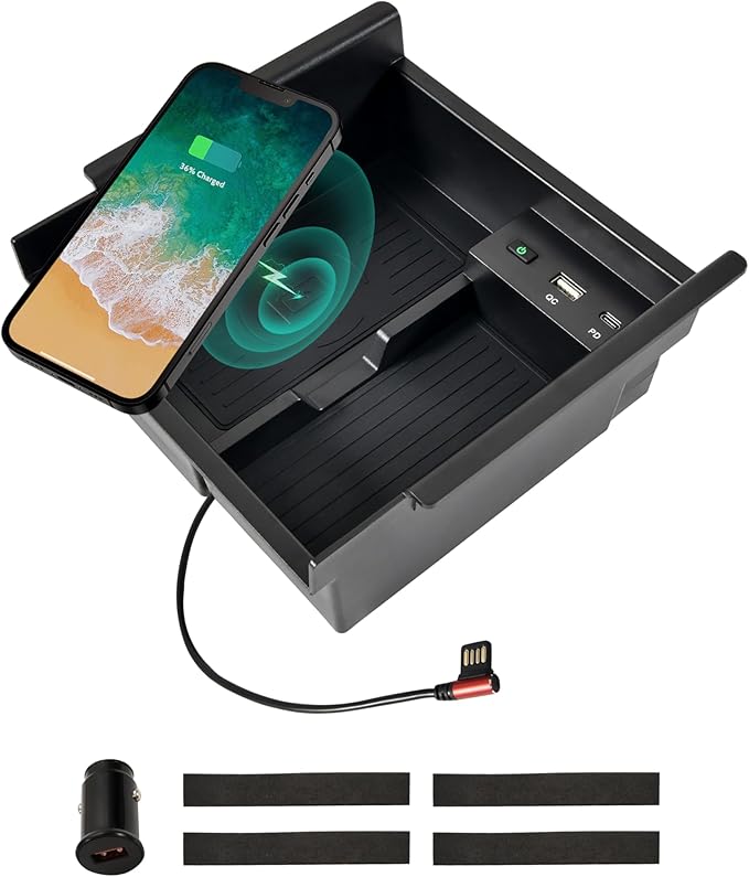 KEWISAUTO Wireless Charger for Toyota 4Runner 2010-2024, Center Console Organizer Tray Armrest Storage Fast Wireless Phone Charging Panel Pad for 2010-2024 Toyota 4Runner 5th Gen SR5 TRD Accessories