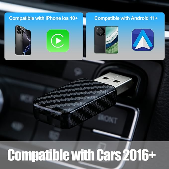 2 in1 Wireless CarPlay Adapter for Apple iPhone & Android, Convert Wired CarPlay to Wireless for USB/Type-C Port Cars