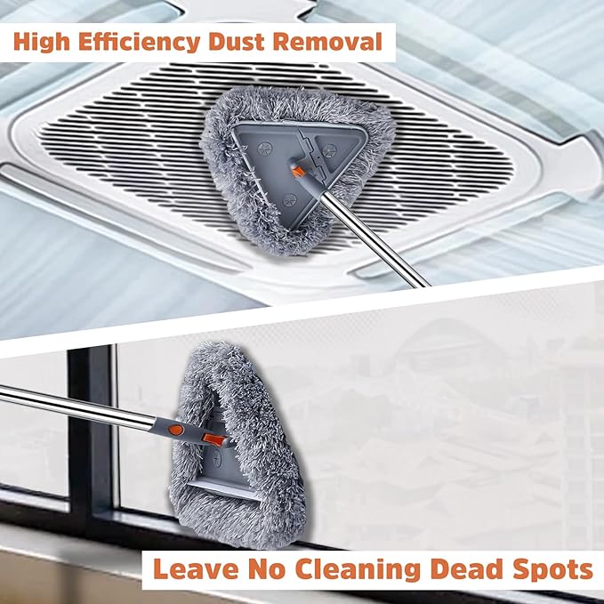 UIMO Wall Cleaner Mop with 94" Long Handle, 2-in-1 Triangle & Rectangle Head with Squeegee, 10 Washable Pads, Baseboard Cleaner Tool for Walls Scrubber, Ceilings, Windows, Glass, Fans, Doors, Corners
