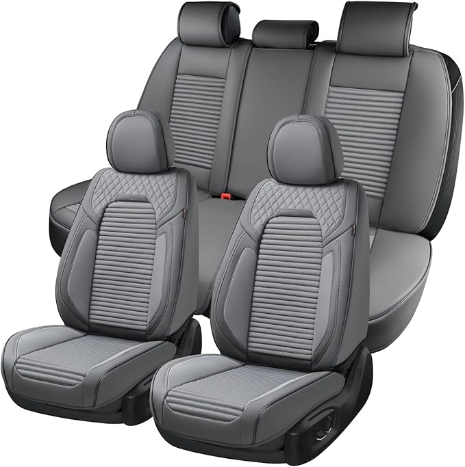 Coverado Car Seat Covers Full Set, Leather Seat Covers for Cars, Automotive Seat Cover Car Accessories Universal Fit for Most Cars SUV Trucks(Gray)