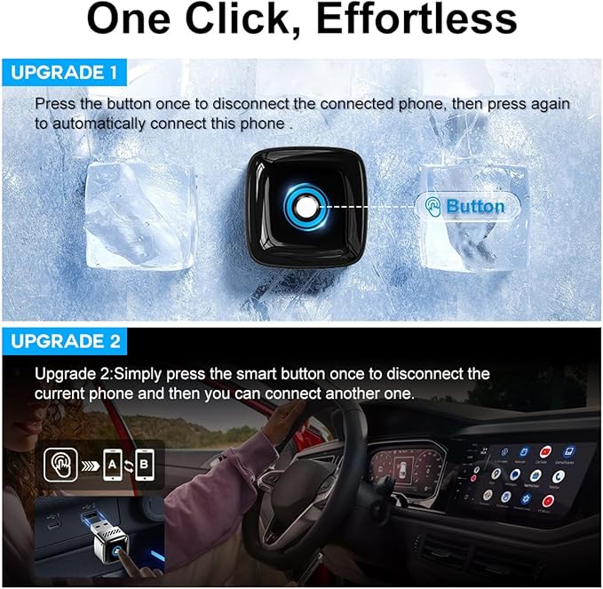 Car Play Wireless Adapter for Apple iPhone iOS 10+ & Cars from 2015+ Android 11+ Android Auto, Plug & Bluetooth Connect 2-in-1 Adapter Convert Wired to Wireless Dongle carplay (Metal Silver)