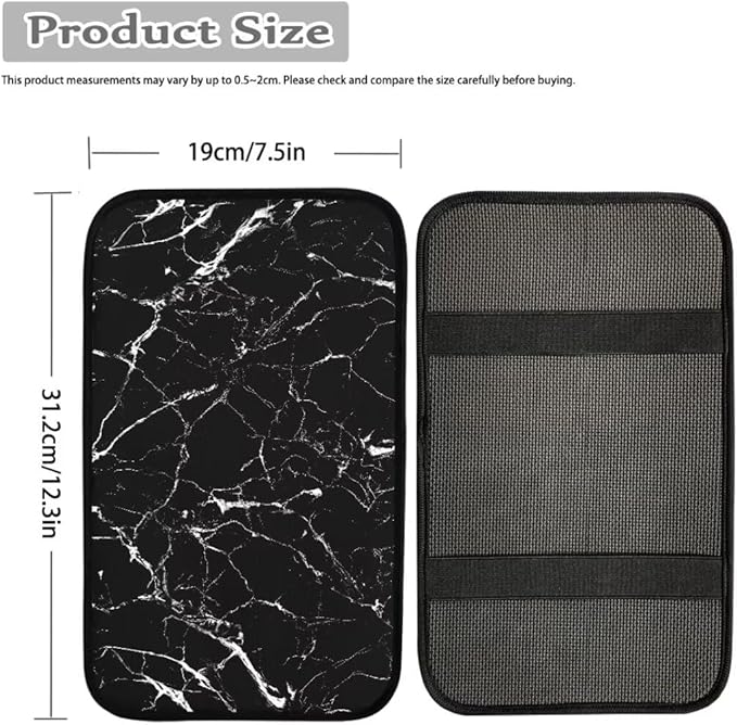 Coldinair Black Marble Print Universal Car Center Console Pad Soft Armrest Protector Cover Fit for Most Vehicle,SUV,Truck,Car Interior Accessories Decor