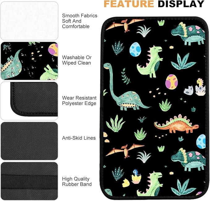 Car Armrest Box Pad,Cute Dinosaur Car Armrest Pad Car Armrest Cover Protector for Most Vehicle, SUV, Truck, Car