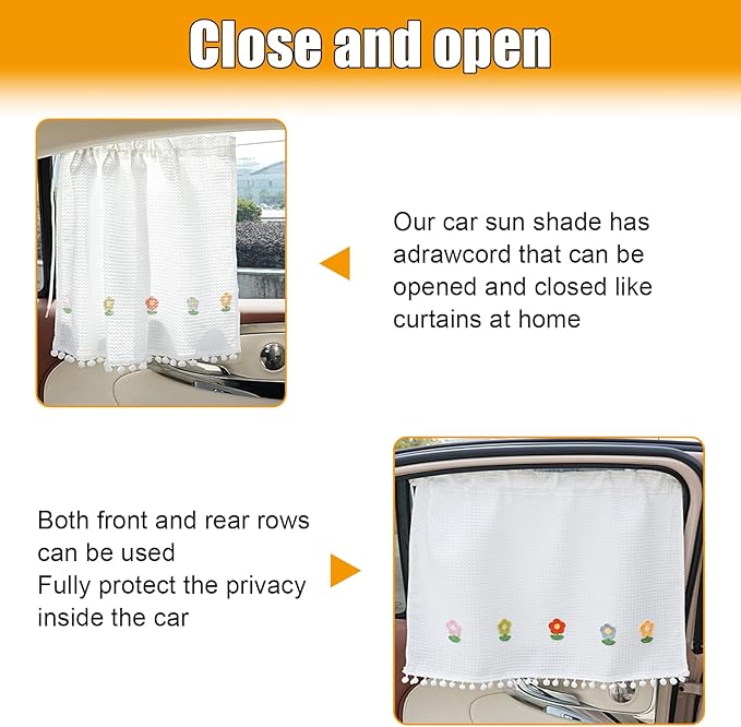 Car Side Window Sun Shade Privacy Curtain for Baby - Blackout UV Protection Car Window Shades with Suction Cup for Back Seat - Cute Auto Camping Windows Screen Shades (Five Sunflowers)