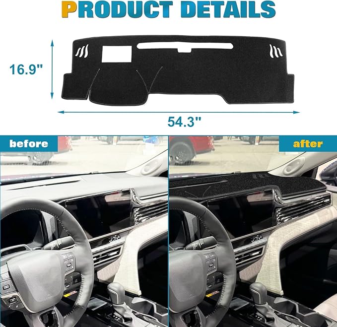 x xotic tech Center Console Dashboard Mat Compatible with Toyota Camry 2025 2026 with HUD, Pre-Cut Non-Slip Sunshield Sun Glare Protector Dash Carpet Pad Black Cover