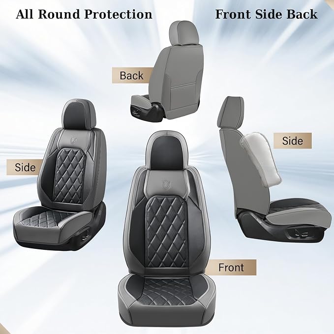 Coverado Car Seat Covers Front Seats, Waterproof Seat Covers, Faux Leather Car Seat Covers 2 Pack, Universal Car Seat Protector Front Seat Cover Fit for Most Cars Trucks SUV- Gray&Black