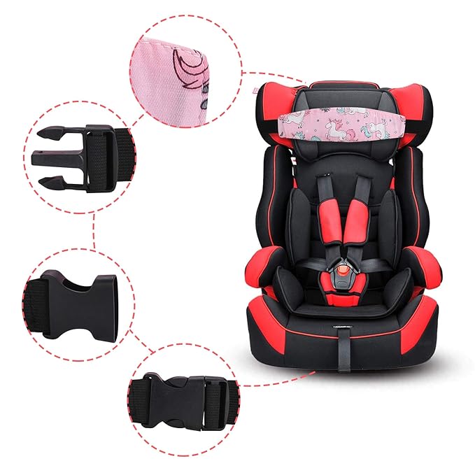 Baby Carseat Head Support,Car seat Straps Pillow Support Ban,Stroller Neck Relief Strap Headrest,Slumber Sling Sleep Positioner for Toddler Infants Child Children Kids(Pink Unicorn + Clouds)