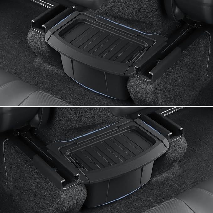 2026 Model Y Juniper Trash Can Back Seat Compatible with New Tesla Model Y Juniper Rear Center Console Floor Organizer Storage Box with Lid Garbage Can - TPE, Black