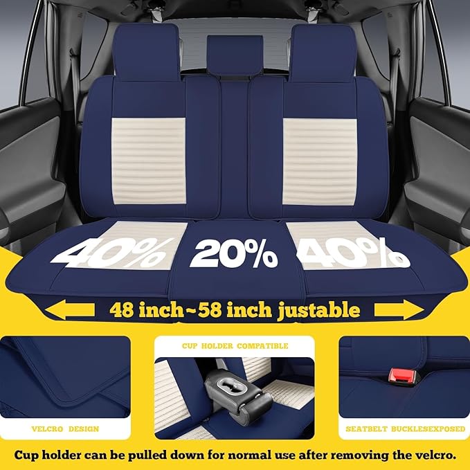 LINGVIDO Full Set Car Seat Covers, Faux Nappa Leather, Airbag Compatible and Waterproof Protectors for Sedans SUVs, Breathable Interior for Active Families, Pets, and Commuters (5 Seats, White/Blue)