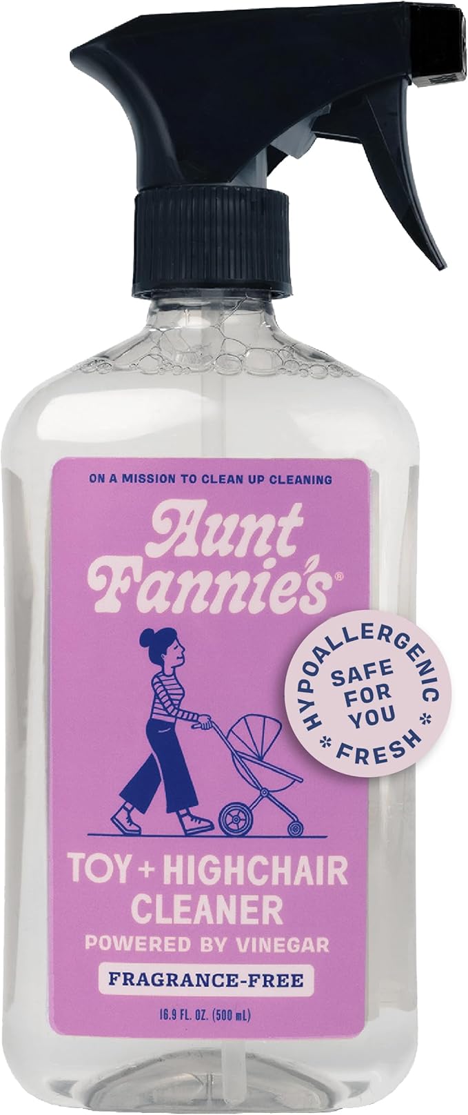 Aunt Fannie's Toy and Highchair Cleaner, Hypoallergenic, Multi-Purpose Spray Powered by Vinegar for Toys, High Chairs, Car Seats, Swings, Counters, and Other Hard Surfaces Fragrance Free, Pack of 1