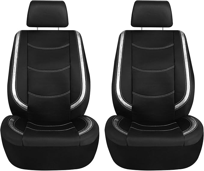FH Group Full Set Faux Leather Car Seat Covers - Universal Fit, Low Back Front Seat Covers, Airbag Compatible, Split Bench Rear, Seat Cover for SUV, Sedan, White