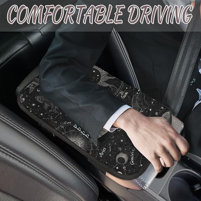 Starry Sky Car Armrest Cover - Soft Long Plush Auto Center Console Pad, Universal Fit Constellation Car Armrest Cushion, Non-Slip Washable Dark Car Interior Decor Accessories for SUV Truck Sedan