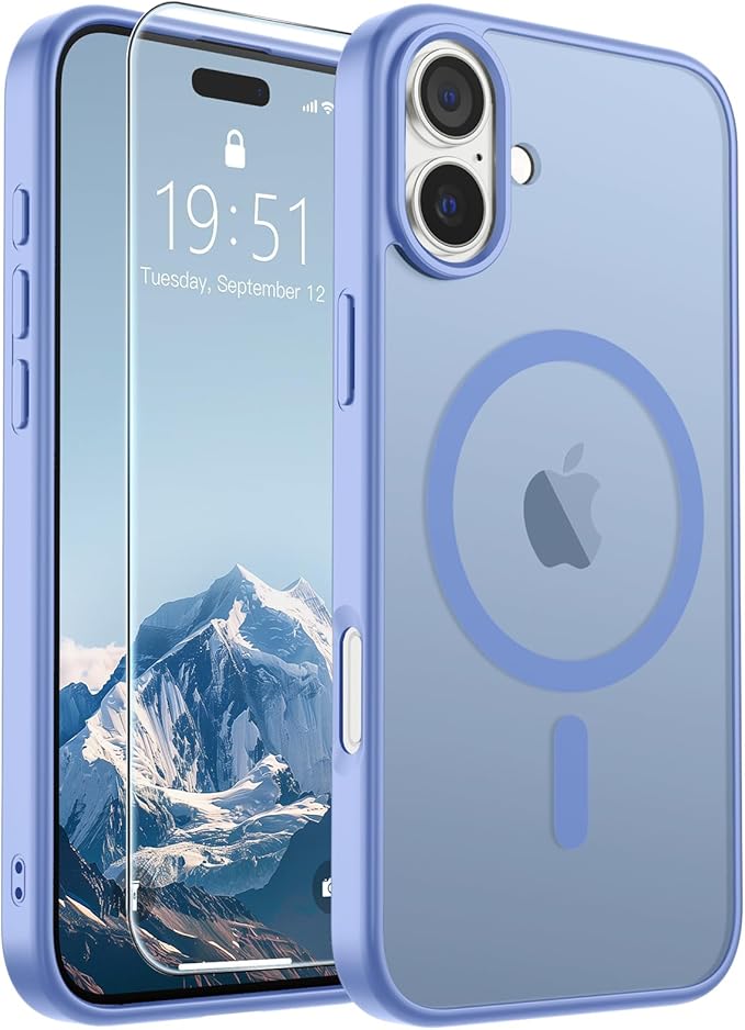 SUPFINE Magnetic for iPhone 16 Case (Compatible with MagSafe) (Military Grade Drop Protection) Slim Translucent Matte Shockproof Phone Cover,Blue Purple
