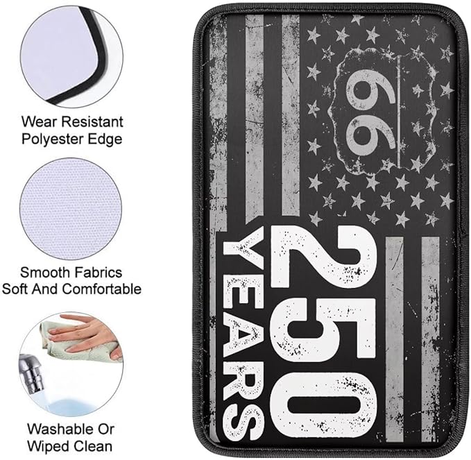 Dreaweet 250th Anniversary USA Flag Center Console Armrest Pad Cover Patriotic Car Arm Rest Cover Universal Middle Console Covers for Cars SUV Truck Sedan