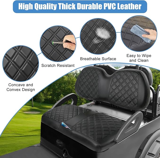 MOSNAI Club Car Precedent Seat Covers, Golf Cart Seat Covers for Club Car Precedent OEM Ordinary Seat, Front Seat Cover with Concave and Convex Design, Thick Vinyl Leather Comfortable/Easy to Clean