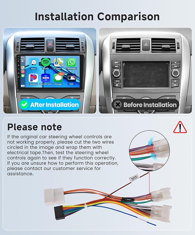 4Core 4G+64G Android 15 Car Radio for Toyota Corolla 2009-2013 Car Stereo Wireless Carplay, Rimoody 9'' HD Touchscreen Mirror Link GPS Navigation 5G-WiFi Bluetooth FM/RDS EQ-32 SWC Backup Camera