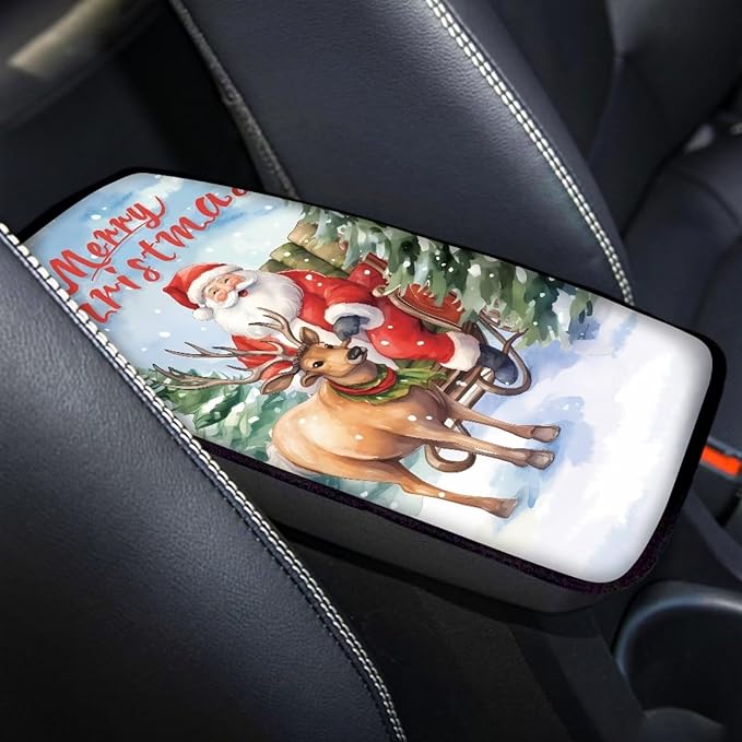 Reindeer Universal Center Console Armrest Soft Pad Protector Cover Non Slip Fits for Most Vehicle,SUV,Truck Car Christmas Decoration