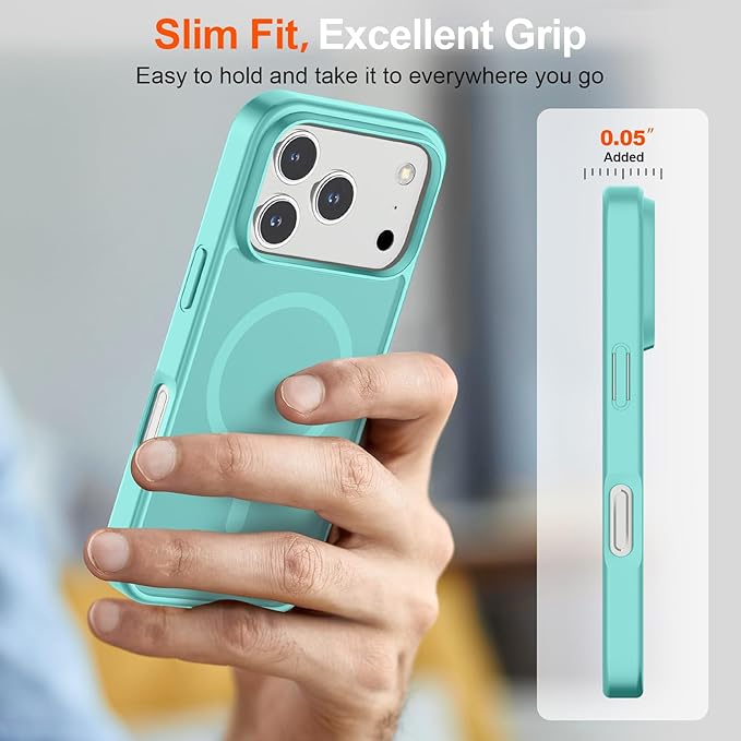 SUPFINE Magnetic for iPhone 17 Pro Max Case (Compatible with MagSafe)(Military Grade Drop Protection) Translucent Matte Shockproof with Anti-Fingerprint Phone Cover,Blue Green