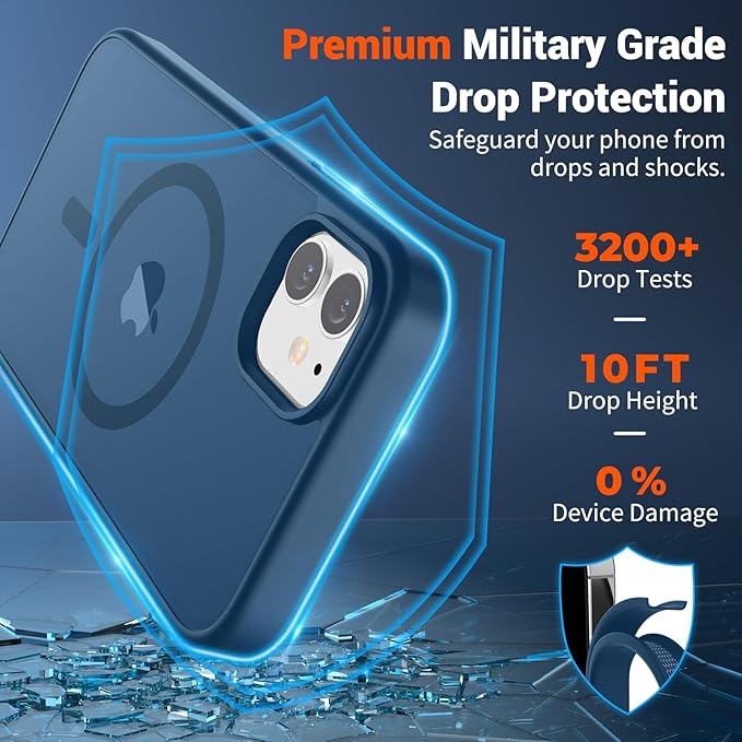 SUPFINE Magnetic for iPhone 11 Phone Case with Screen Protector (Compatible with MagSafe)(Military Grade Drop Protection) Translucent Matte Shockproof with Anti-Fingerprint Phone Case,Deep Blue