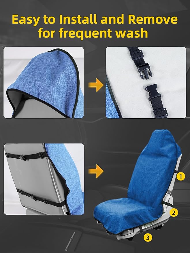 ZIMABLUE 1PC Waterproof Towel Car Seat Cover - 525g Heavy Duty 3-Layer Microfiber Sweat Protector for Bucket Seats - Non-Slip Machine Washable Universal Fit for Gym, Yoga, Beach, Pets & Outdoors-Blue