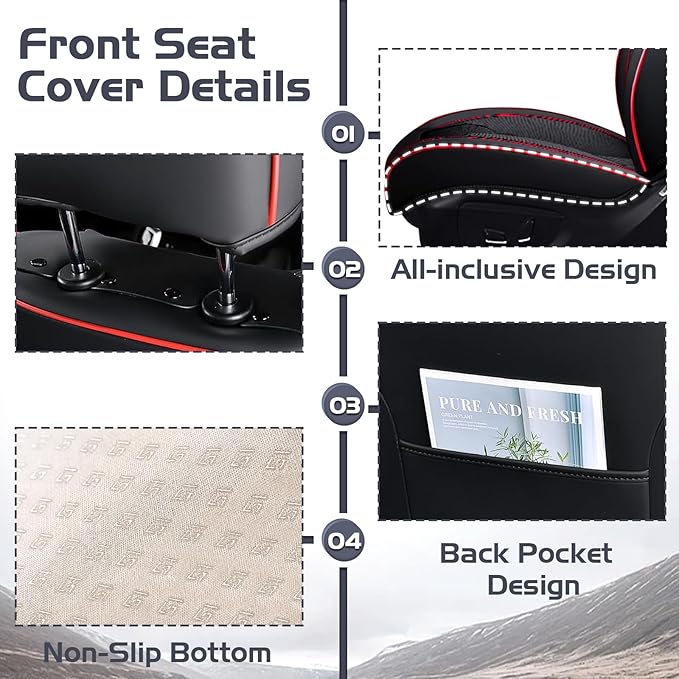 Truck Seat Covers for Ford Bronco 2021-2026, Waterproof Premium Leather Full Coverage Car Seat Covers, Muscle Sport Style Auto Interior Seat Cover Sets (Front Set/Black Red)